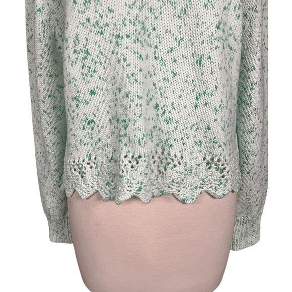 French Connection Mint Green Knit Sweater Scalloped Hem High Neck Cotton Medium - Picture 3 of 11